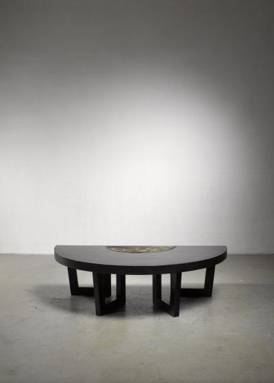 Harvey Probber Style Semicircle Coffee Table with Inserted Copper Planter