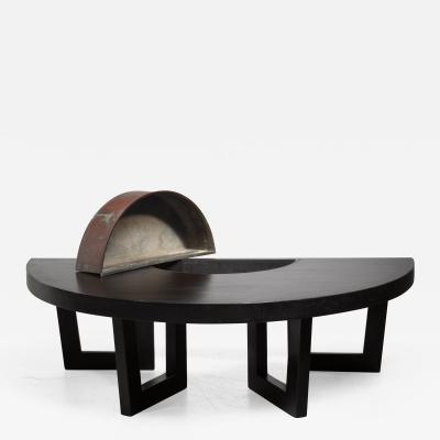 Harvey Probber Style Semicircle Coffee Table with Inserted Copper Planter