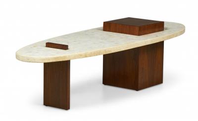 Harvey Probber Terrazzo and Walnut Surfboard Form Coffee Table manner of Harvey Probber