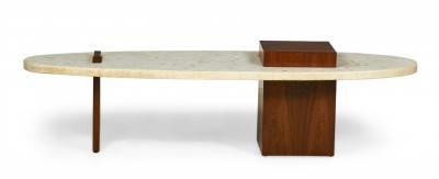 Harvey Probber Terrazzo and Walnut Surfboard Form Coffee Table manner of Harvey Probber