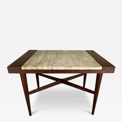 Harvey Probber VINTAGE WALNUT AND TRAVERTINE SIDE TABLE