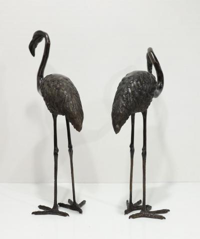 Hattakitkosol Somchai Large Bronze Flamingo Bird Sculptures by Hattakitkosol Somchai Stamped