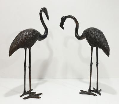 Hattakitkosol Somchai Large Bronze Flamingo Bird Sculptures by Hattakitkosol Somchai Stamped
