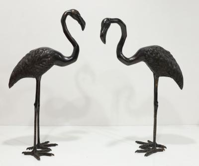 Hattakitkosol Somchai Large Bronze Flamingo Bird Sculptures by Hattakitkosol Somchai Stamped