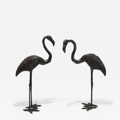 Hattakitkosol Somchai Large Bronze Flamingo Bird Sculptures by Hattakitkosol Somchai Stamped