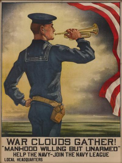 Hazel Lavina Roberts War Clouds Gather Vintage Navy League Poster by Hazel Roberts 1916