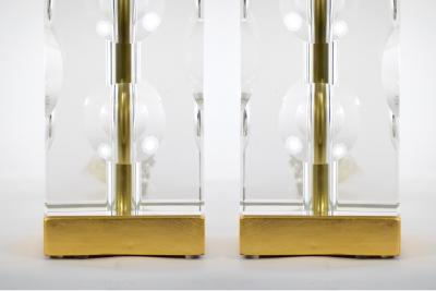 Heavy Cut Glass Italian Art Deco Style Pair Table Lamp