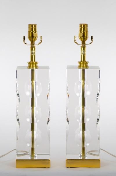 Heavy Cut Glass Italian Art Deco Style Pair Table Lamp