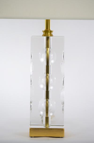 Heavy Cut Glass Italian Art Deco Style Pair Table Lamp