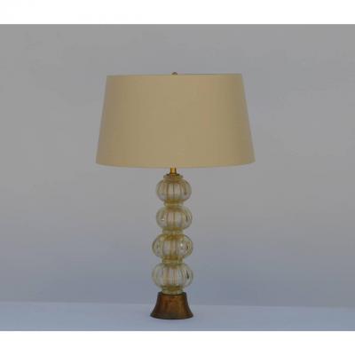 Heavy Gilt Murano Glass Stem Lamp with Custom Silk Shade