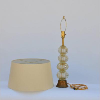 Heavy Gilt Murano Glass Stem Lamp with Custom Silk Shade