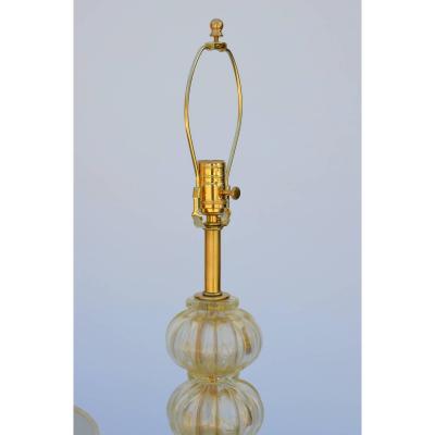 Heavy Gilt Murano Glass Stem Lamp with Custom Silk Shade