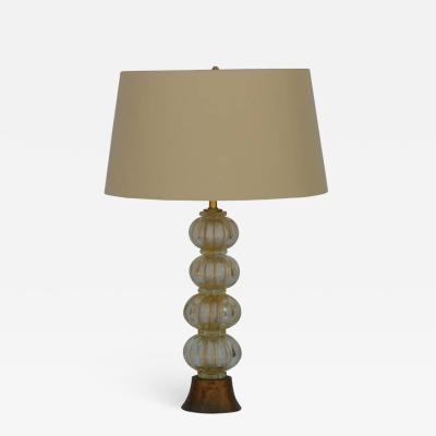 Heavy Gilt Murano Glass Stem Lamp with Custom Silk Shade