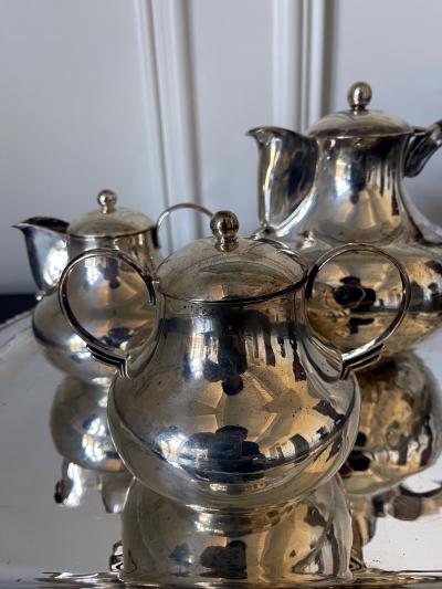 Hector Aguilar Mexican Modernistic Sterling Silver Tea Coffee Set by Hector Aguilar