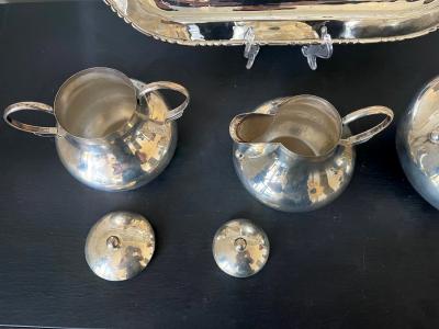 Hector Aguilar Mexican Modernistic Sterling Silver Tea Coffee Set by Hector Aguilar