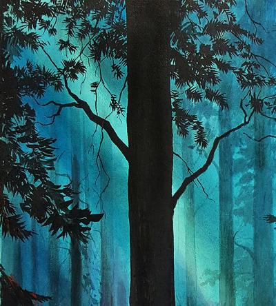 Hector Garrido A ray of light in the forest Surreal Man in Surreal Landscape