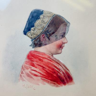 Heinrich Issel Four Water Colors of German Young Women by Heinrich Issel 1920s Germany