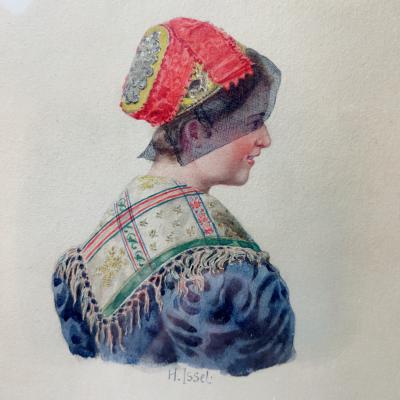 Heinrich Issel Four Water Colors of German Young Women by Heinrich Issel 1920s Germany