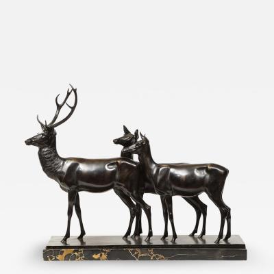 Heinrich Karl Scholz Heinrich Karl Scholz Austria 1880 1937 A Fine Patinated Bronze Group of Deer