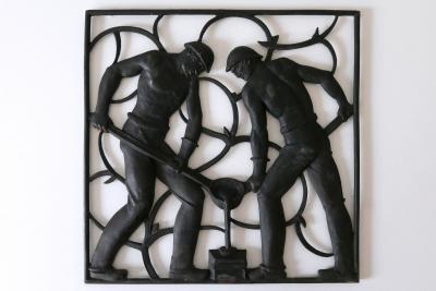 Heinrich Moshage Cast Iron Art Deco Wall Relief Unsere Arbeit by Heinrich Moshage 1929 Germany