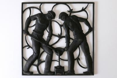 Heinrich Moshage Cast Iron Art Deco Wall Relief Unsere Arbeit by Heinrich Moshage 1929 Germany