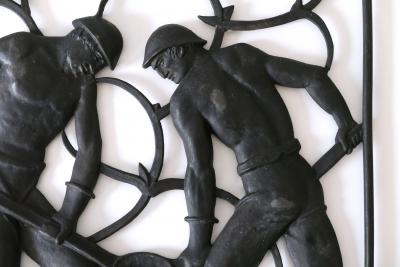 Heinrich Moshage Cast Iron Art Deco Wall Relief Unsere Arbeit by Heinrich Moshage 1929 Germany