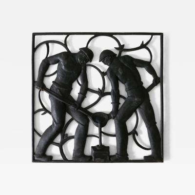 Heinrich Moshage Cast Iron Art Deco Wall Relief Unsere Arbeit by Heinrich Moshage 1929 Germany