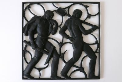 Heinrich Moshage Cast Iron Art Deco Wall Relief Unsere Arbeit by Heinrich Moshage 1929 Germany