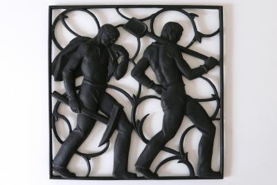 Heinrich Moshage Cast Iron Art Deco Wall Relief Unsere Arbeit by Heinrich Moshage 1929 Germany