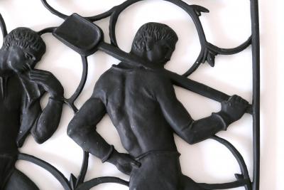 Heinrich Moshage Cast Iron Art Deco Wall Relief Unsere Arbeit by Heinrich Moshage 1929 Germany