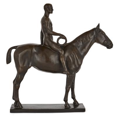 Heinrich Splieth Bronze equestrian rider by Heinrich Splieth