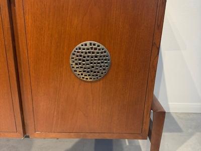 Helen Hobey American Modern Walnut and Bronze Credenza Helen Hobey for Baker 1950s