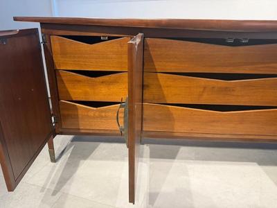 Helen Hobey American Modern Walnut and Bronze Credenza Helen Hobey for Baker 1950s