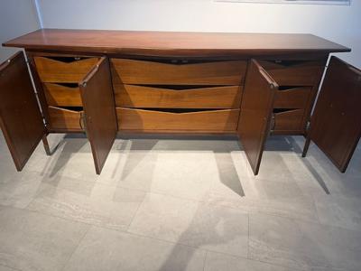 Helen Hobey American Modern Walnut and Bronze Credenza Helen Hobey for Baker 1950s