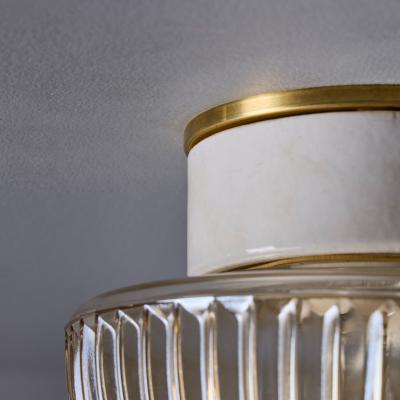 Helena Tynell 1960s Swedish Modern Pressed Amber Glass Porcelain Wall or Ceiling Lamp