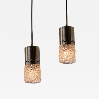 Helena Tynell Pair of 1960s Chrome Metal and Bubble Glass Pendants by Helena Tynell