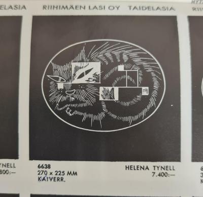 Helena Tynell Rare Helena Tynell Engraved Cat Dish Model 6638 for Riihim en Lasi Oy 1950s