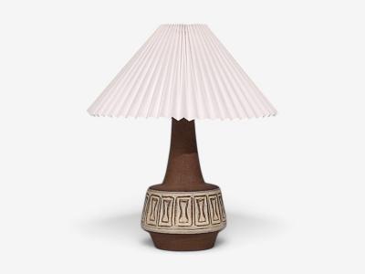 Helge Bjufstr m Large Table Lamp Brown Stoneware Denmark 1960s