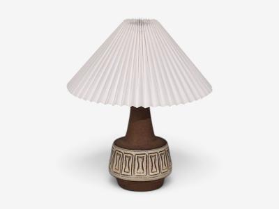 Helge Bjufstr m Large Table Lamp Brown Stoneware Denmark 1960s