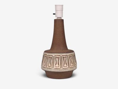 Helge Bjufstr m Large Table Lamp Brown Stoneware Denmark 1960s