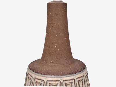 Helge Bjufstr m Large Table Lamp Brown Stoneware Denmark 1960s