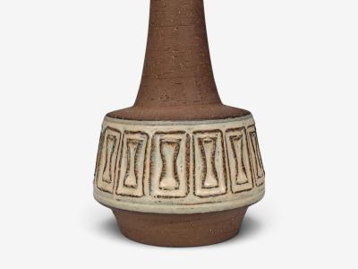 Helge Bjufstr m Large Table Lamp Brown Stoneware Denmark 1960s