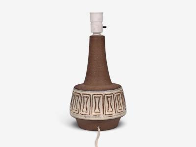 Helge Bjufstr m Large Table Lamp Brown Stoneware Denmark 1960s