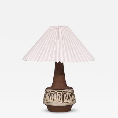 Helge Bjufstr m Large Table Lamp Brown Stoneware Denmark 1960s