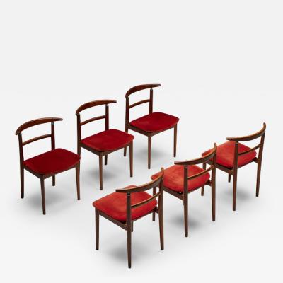 Helge Sibast Sibast Dining Chairs in Red Velvet 1960s