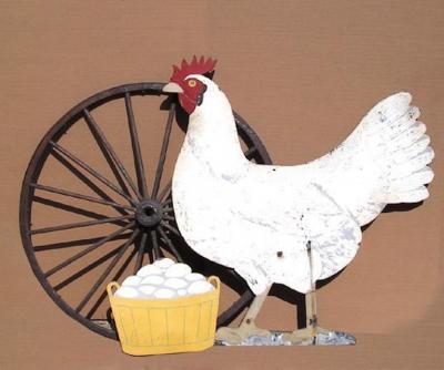 Hen with Eggs and Wagon Wheel