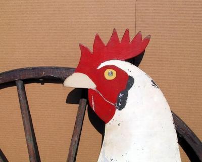 Hen with Eggs and Wagon Wheel