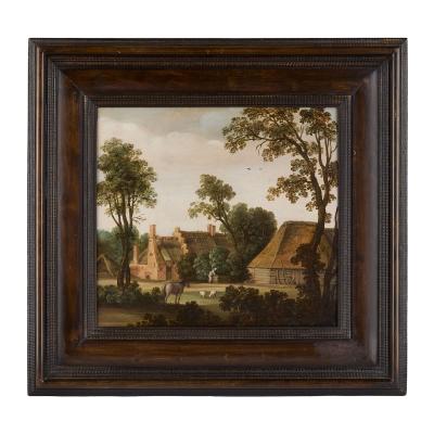 Hendrick Bloemaert 17th century Dutch School oil landscape with a farmhouse and animals