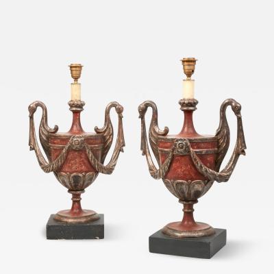 Hendrix Allardyce Neoclassical Silver Giltwood Painted Urn Form Table Lamps
