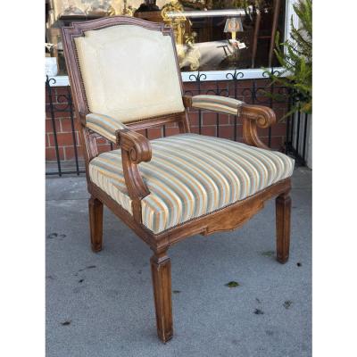 Hendrix Allardyce Neoclassical Walnut Leather Velvet Arm Chair